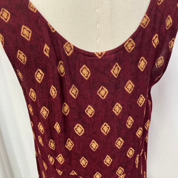 Vintage Rabbit Rabbit Rabbit Rayon Slip Dress Womens M USA Made Maroon Gold - Picture 10 of 15